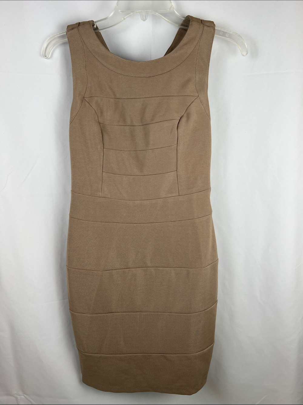 Ark & Co. Tan Bandage - Mini Fitted Criss Cross Back Dress